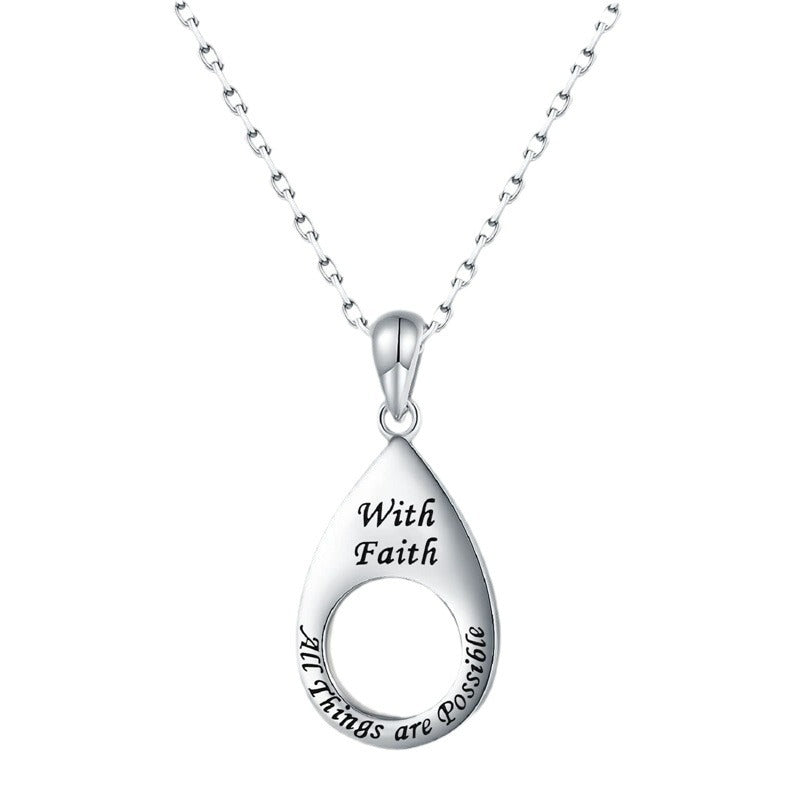 Minimalist Teardrop-Shaped Cross Pendant Necklace in Stainless Steel with Polished Titanium Steel Droplet