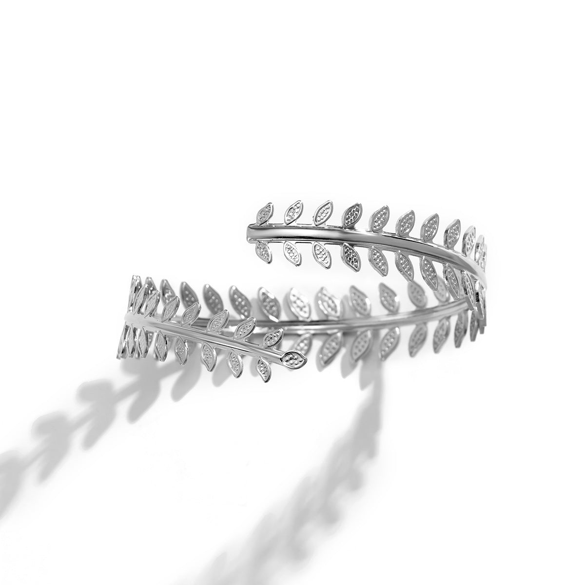 Vintage Asymmetrical Geometric Leaf Cuff Bracelet for Women with Adjustable Opening and Electroplated Metal Finish