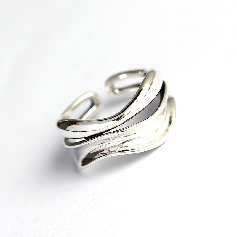 S925 Sterling Silver Women's Geometric Ring Double Layer Irregular Open Ring Fashion Jewelry