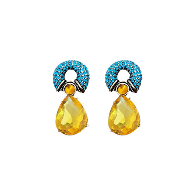 Orecchini geometrici vintage a goccia con intarsio di strass in lega e finitura placcata da donna
