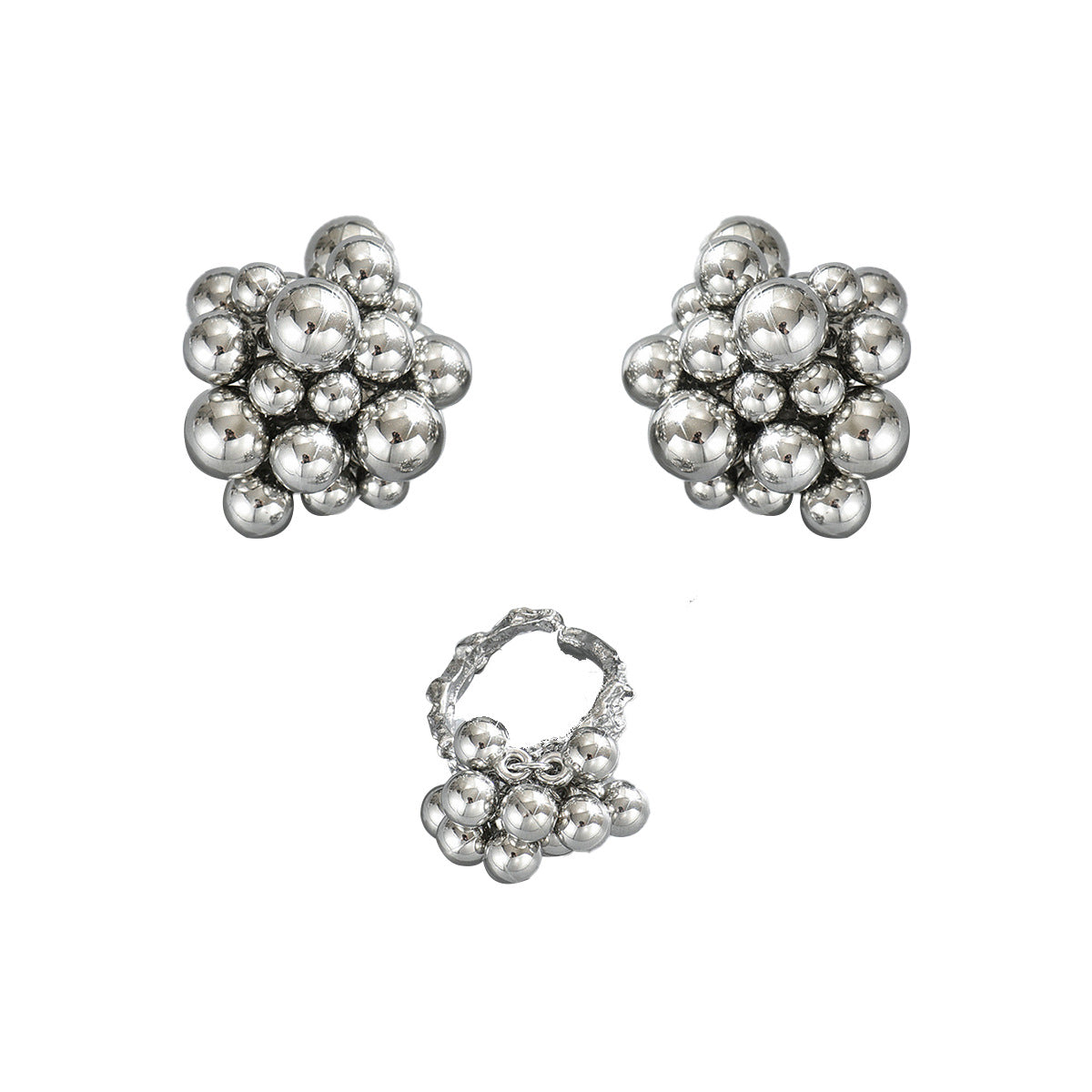 Set di Orecchini e Anello da Donna Placcati CCB Stile Geometrico con Motivi Circolari e a Punti per un Look Quotidiano alla Moda