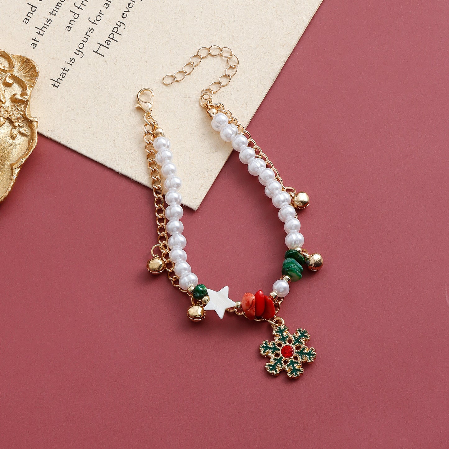 Original Design Irregular Star Snowflake Bell Charm Bracelet with Plated Finish for Women and Men