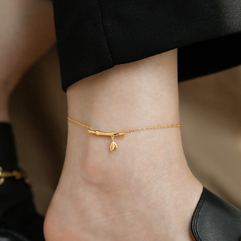 Bracciale minimalista a sezione geometrica in bambù, placcato oro 18 carati, in acciaio al titanio con intarsi di strass, gioielli unisex