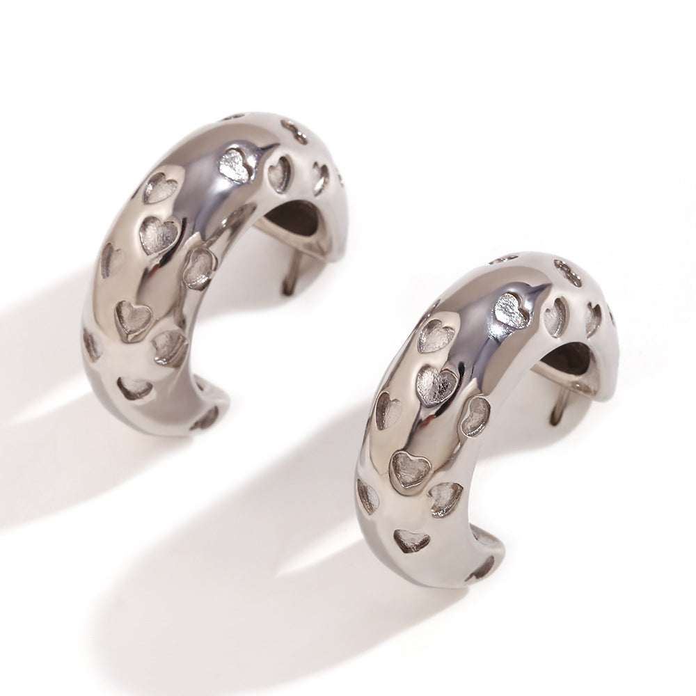 Fashion Minimalist Heart C-Shape Stainless Steel 18K Gold Plated Earrings for Women