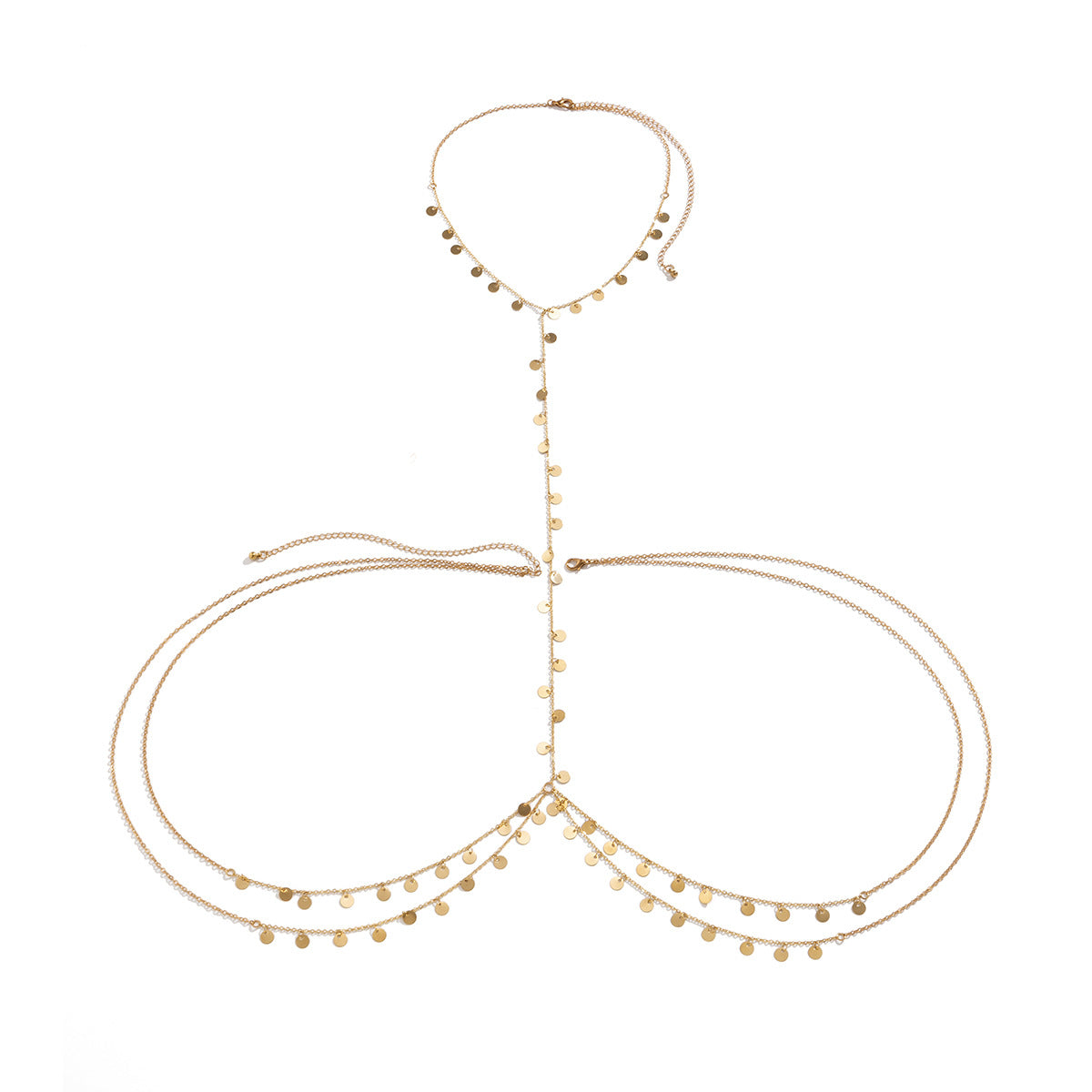 Geometric Plated Brass Body Chain with Gemstone Inlay for Women