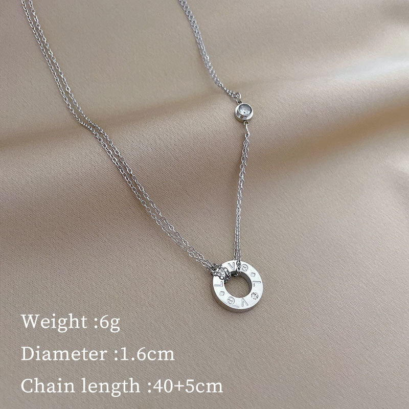 Collar de Cadena con Colgante LOVE en Forma de O Minimalista de Acero de Titanio Unisex