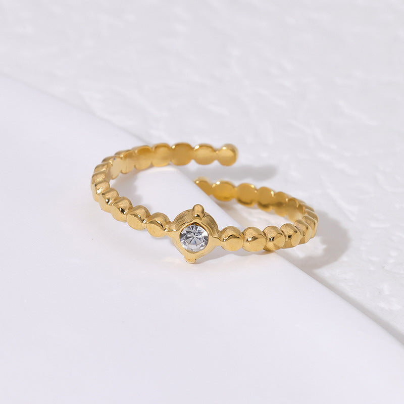 Minimalist Titanium Steel Adjustable Open Ring for Women with Rhinestone Accents and 18K Gold Plating