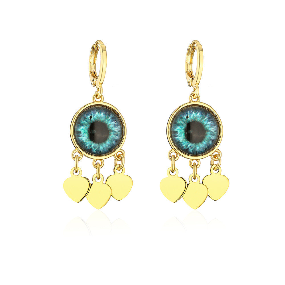 Minimalist Evil Eye Heart Pendant Earrings in Copper with Gold Plating for Women