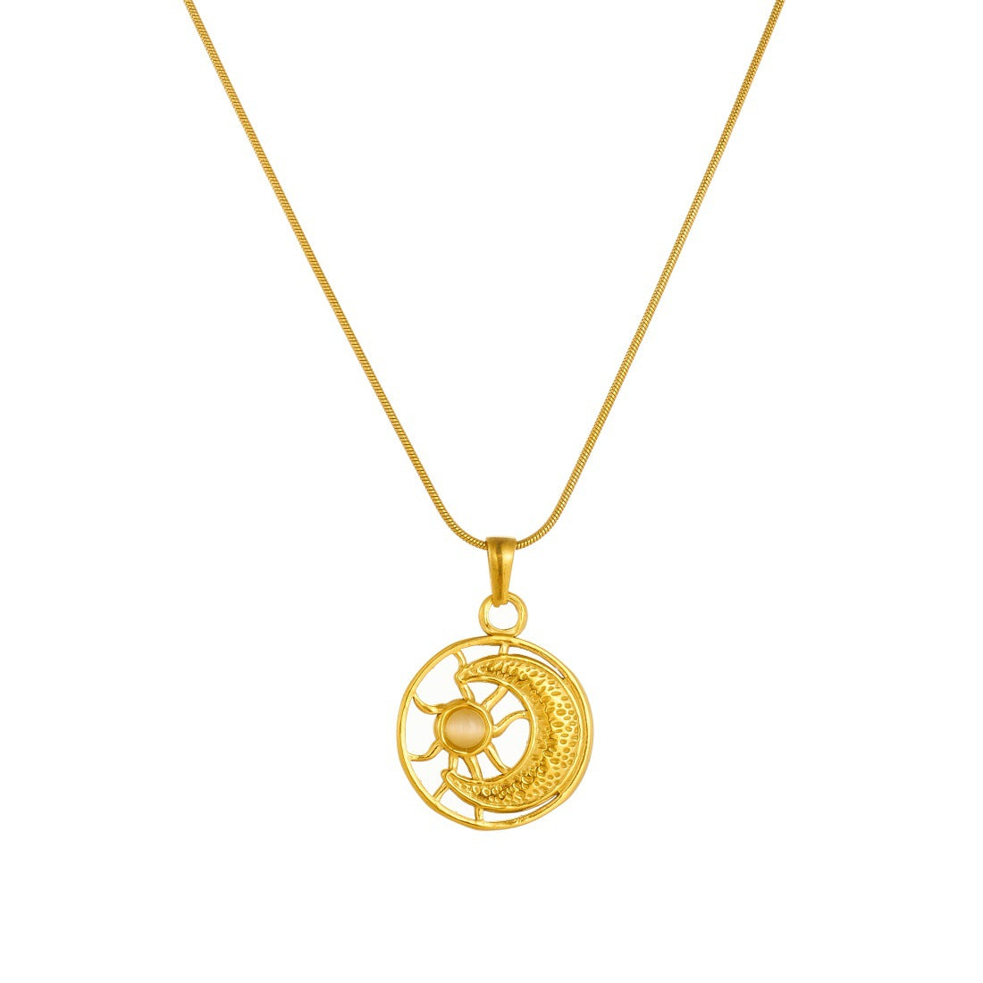 Minimalist Gold Plated Geometric Sun Moon Hollow Pendant Stainless Steel Snake Chain Necklace for Women