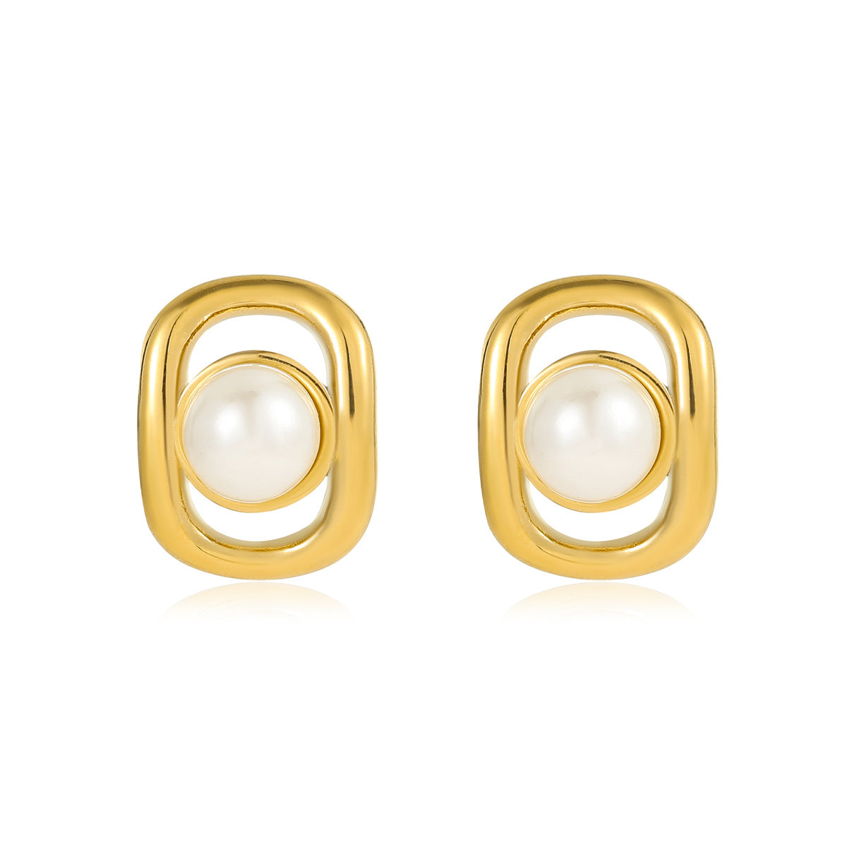 Orecchini da donna in acciaio inossidabile a forma quadrata geometrica minimalista con intarsio di perle