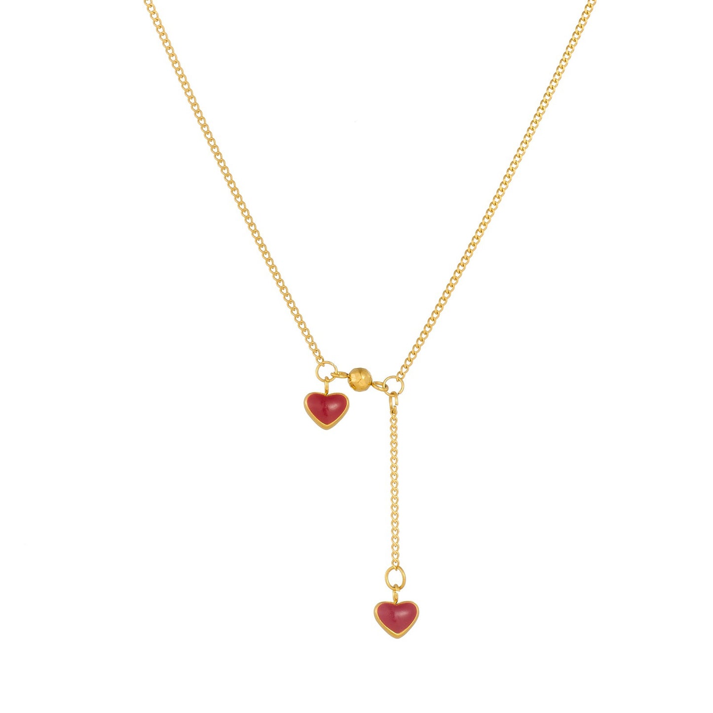 Minimalist Wine Red Heart Stainless Steel Plated Pendant Necklace with Tassel for Women
