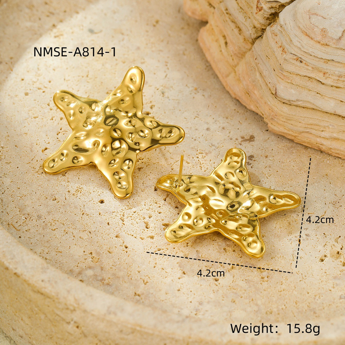 Minimalist Star-Shaped Titanium Steel Earrings with Gold Plating for Women, Fashionable Office Wear Style