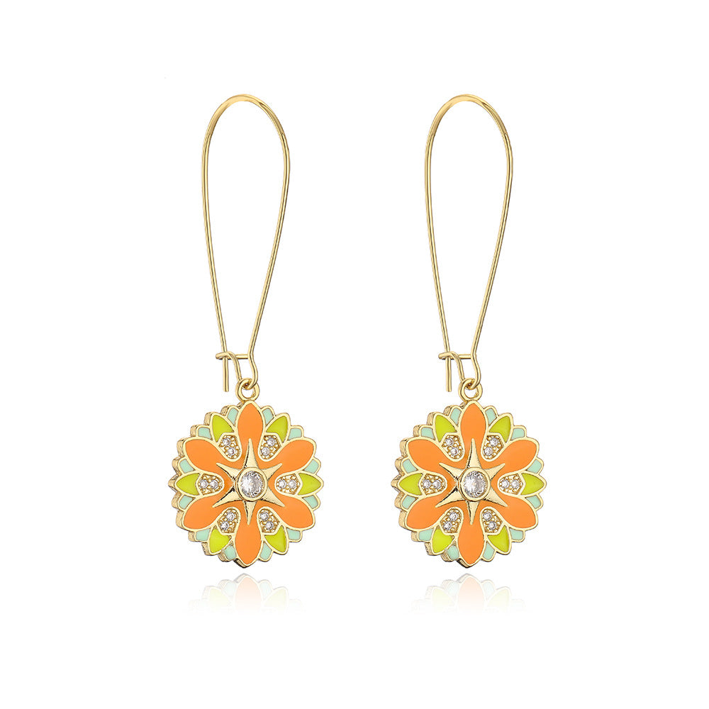 Bohemian Style Geometric Copper Pendant Earrings with 18K Gold Plating and Zircon Inlay for Women