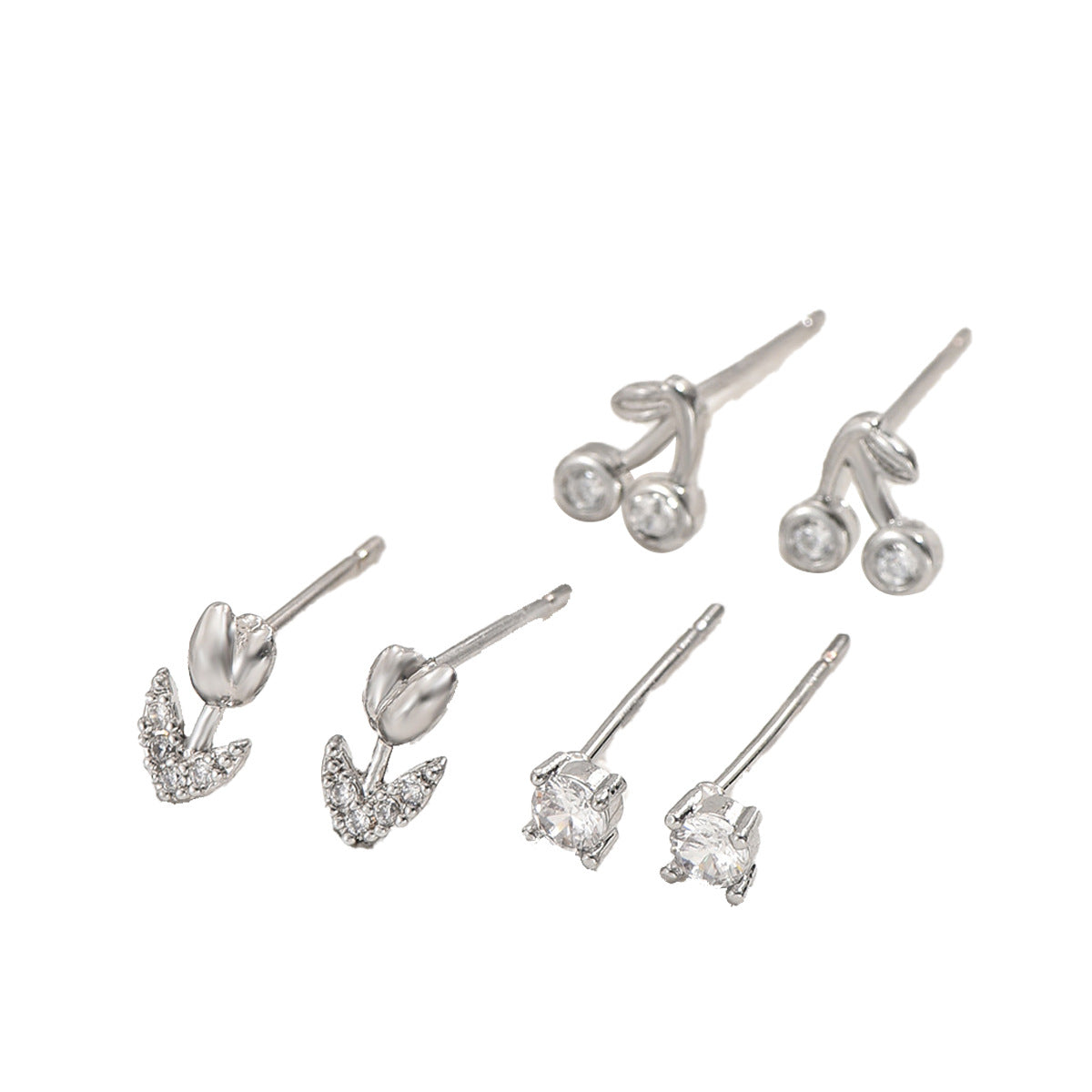 Orecchini a perno da donna a forma di ciliegio in fiore, con intarsio in zircone su base in rame e perni in acciaio inossidabile