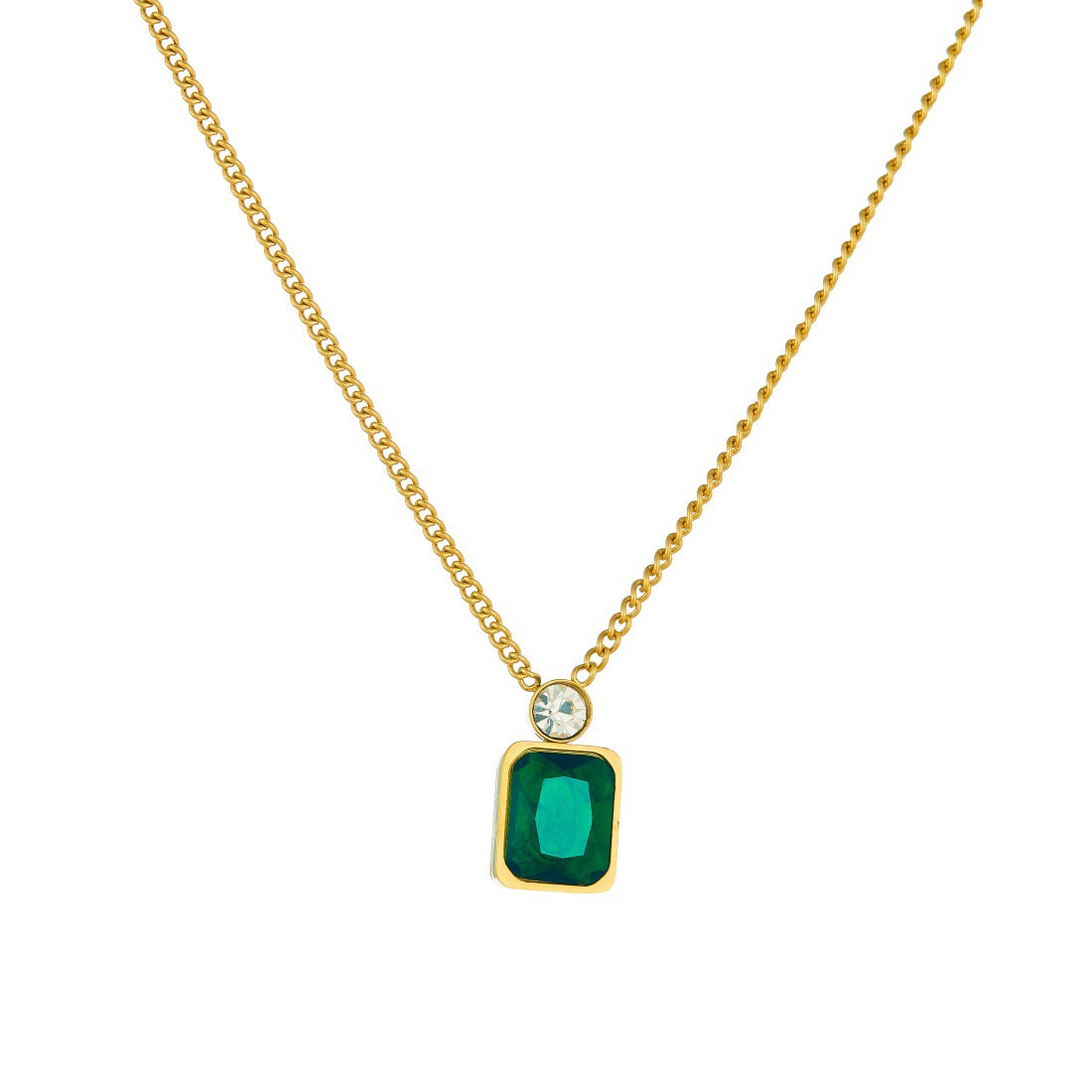 Minimalist Gold Plated Square Geometric Rhinestone Inlay Stainless Steel Pendant Necklace for Women