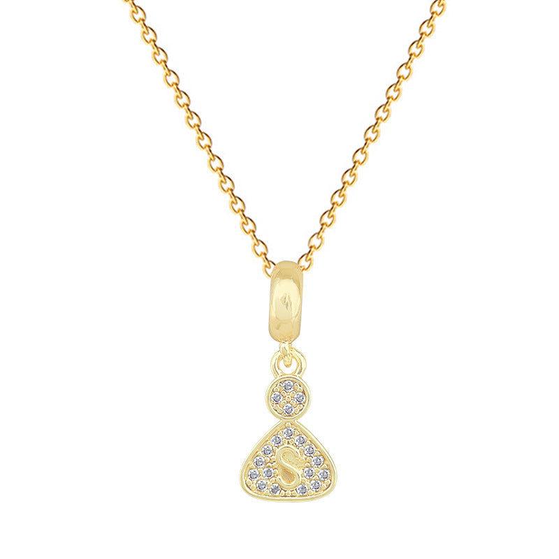 Sweet Geometric Rhinestone Plated Titanium Steel Necklace with Brass Pendant Cable Chain Unisex
