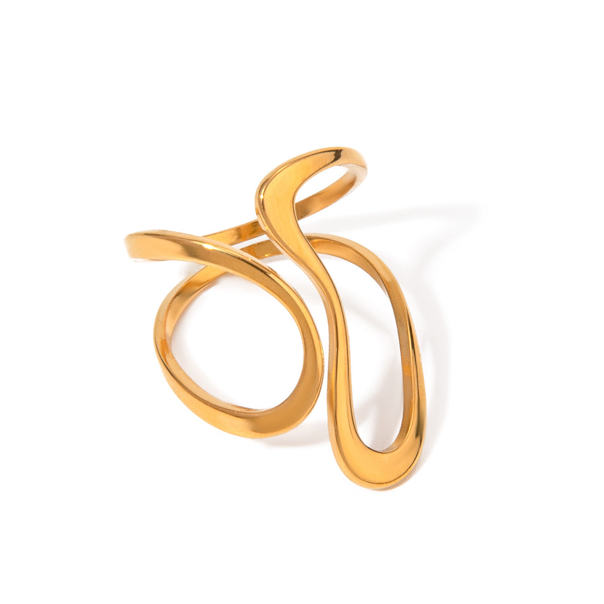 Anillo Abierto Irregular Único Chapado en Oro de 18K Acero Inoxidable Diseño Línea Minimalista Joyería Unisex