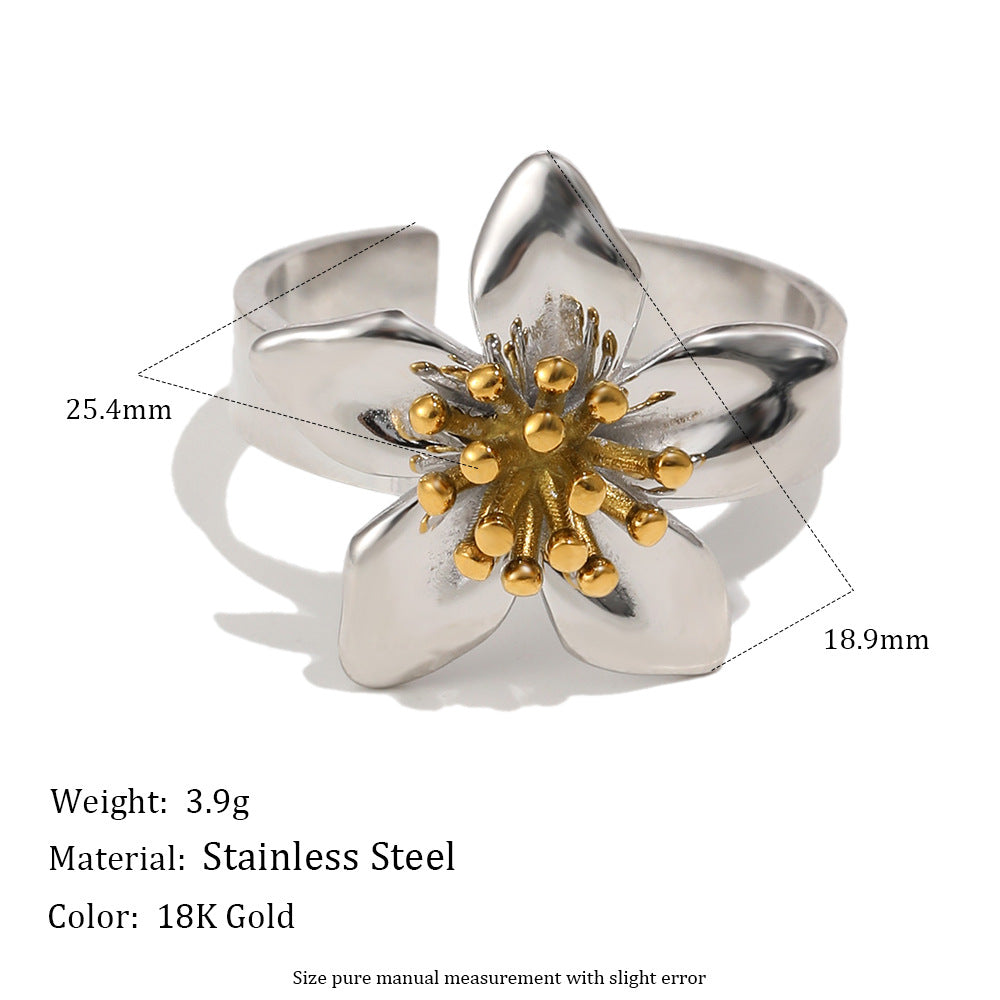 Fashion Two-Tone Floral Design Gold Plated Stainless Steel Ring for Women