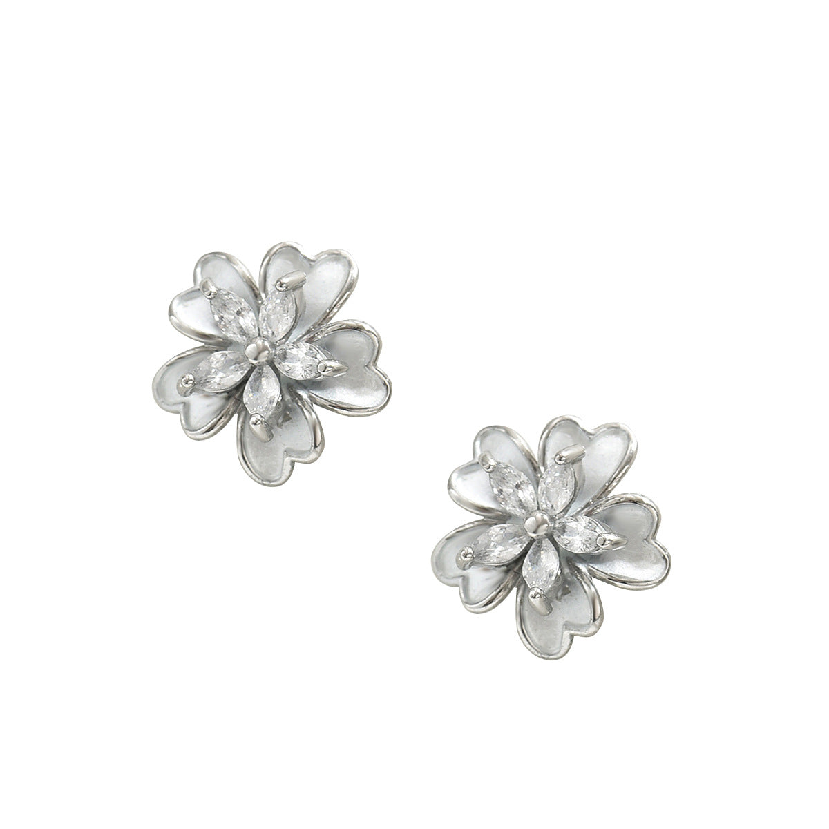 Orecchini a perno con strass floreali dolci e minimalisti da donna, con base in rame e perni in acciaio inossidabile