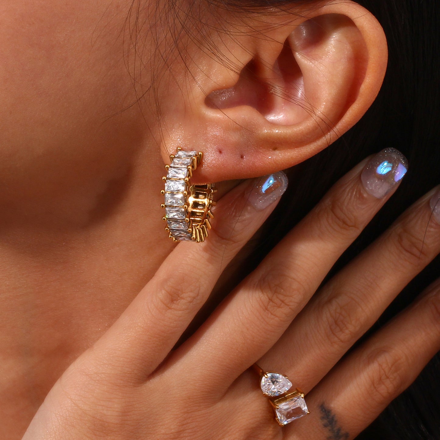 Fashion Minimalist Geometric C-Shaped Stainless Steel 18K Gold Plated Zircon Earrings for Women