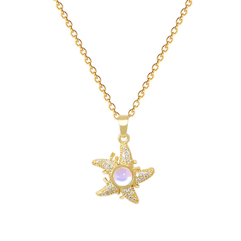 Sweet Minimalist Colorful Star Rhinestone Pendant Titanium Steel Necklace for Unisex