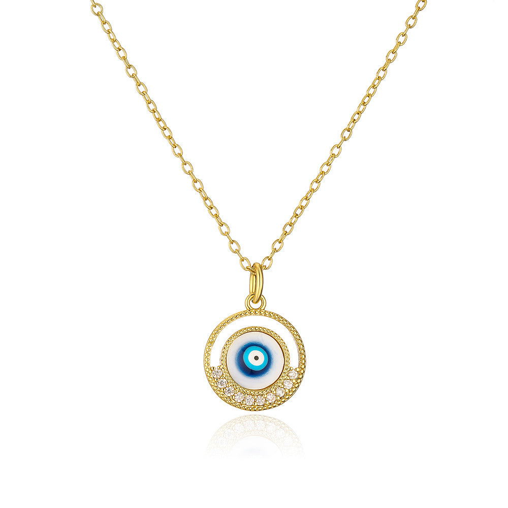 Collana pendente con occhio di Allah minimalista geometrico in rame con smalto e intarsio di zirconi per donna