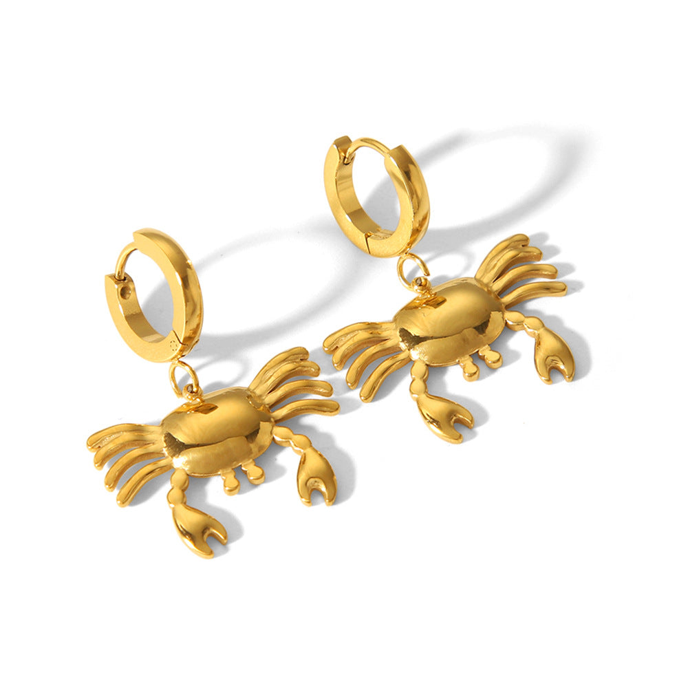 Orecchini Pendenti da Donna a Forma di Granchio in Acciaio Inossidabile Placcato Oro 18K, Design Geometrico Animale alla Moda