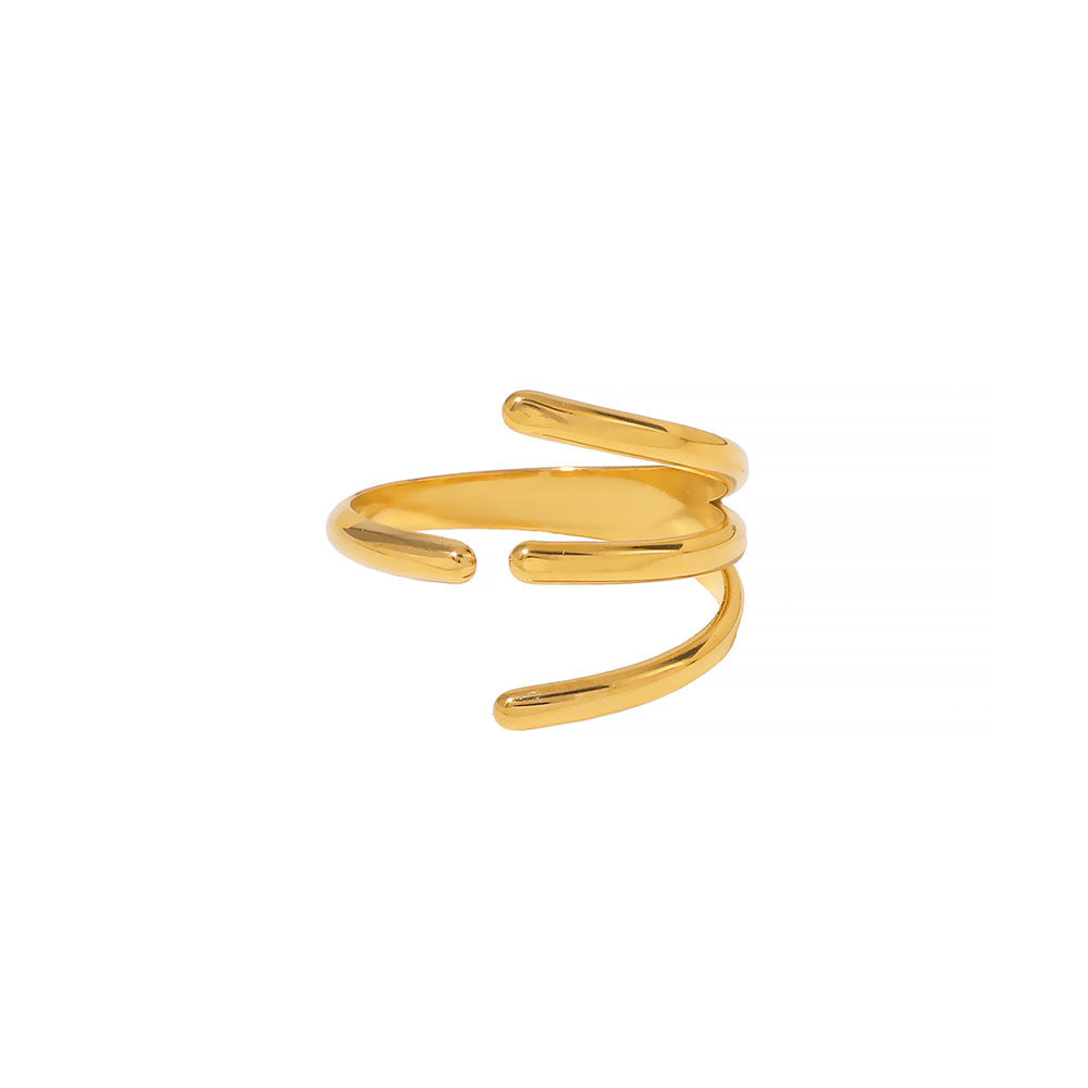 Minimalist Geometric Line Open Ring in Stainless Steel with Gold Plating for Unisex Wear