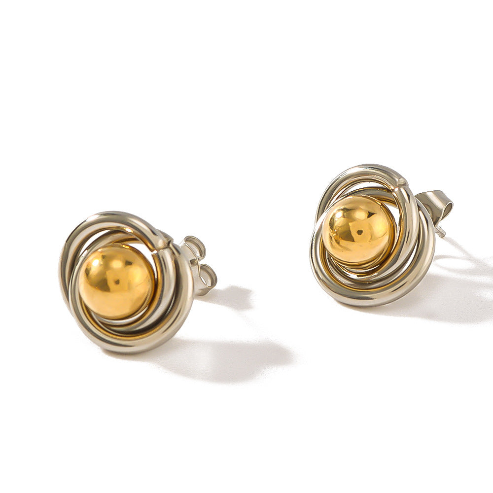 Orecchini da Donna Minimalisti Placcati Oro 18K in Acciaio Inossidabile a Cerchio Geometrico con Sfera
