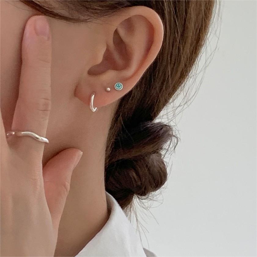 Minimalist Heart-Shaped 925 Sterling Silver Resin-Coated Smile Face Stud Earrings for Women