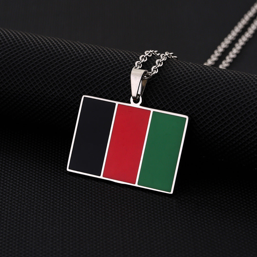 Ethnic Vintage Geometric Enamel Pendant Necklace in 304 Stainless Steel with Flat Cross Chain for Women