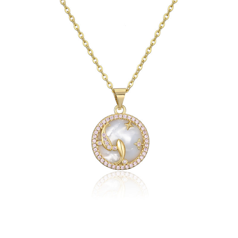 Minimalist Geometric Pendant Necklace with Gold-Plated Copper Base and Micro-Paved Colored Zirconia