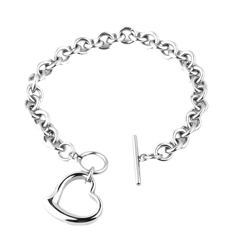 Minimalist Hollow Heart Titanium Steel Necklace with Polished Finish and Wavy Chain for Women