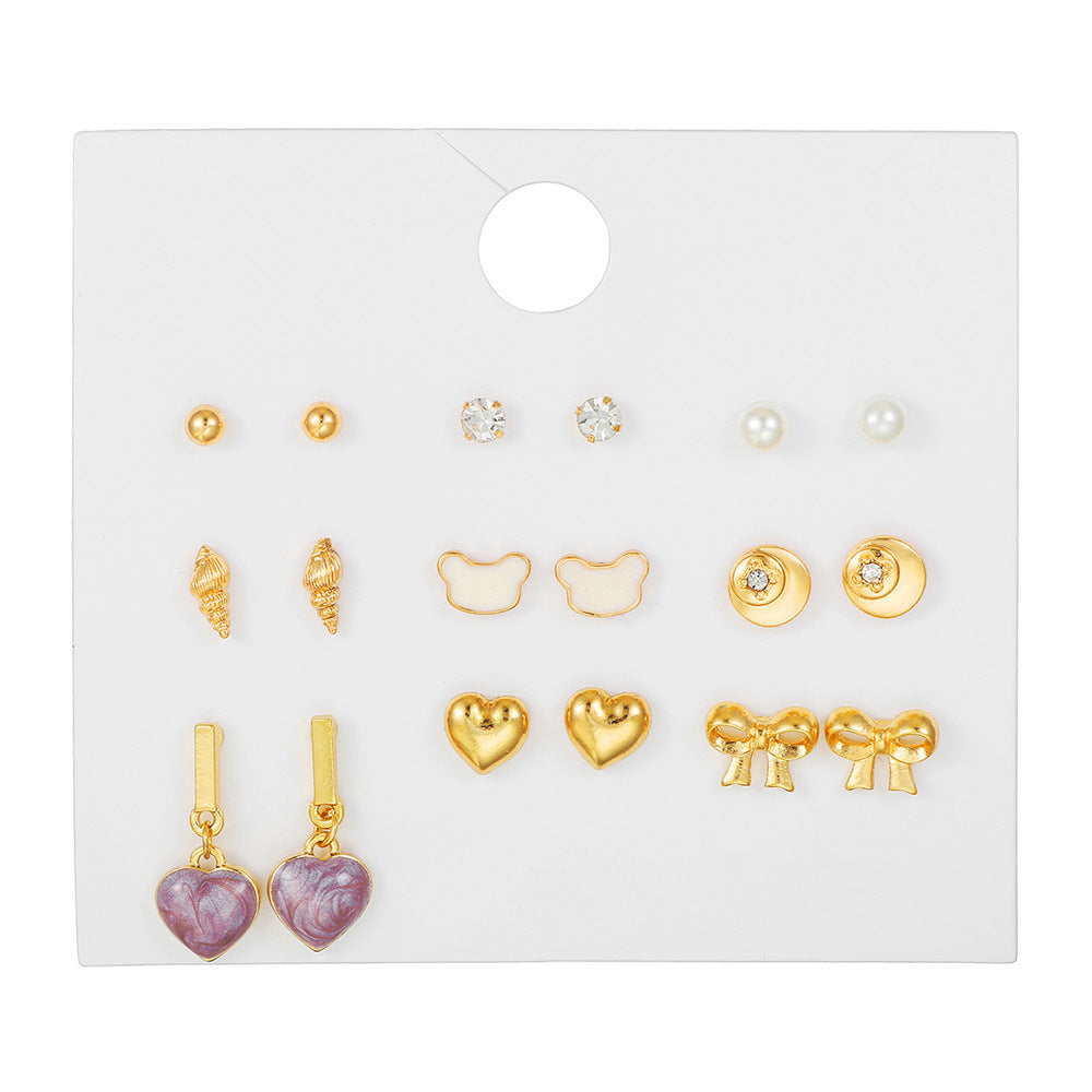 Heart Butterfly Geometric Alloy Drip Oil Rhinestone Stud Earrings for Women