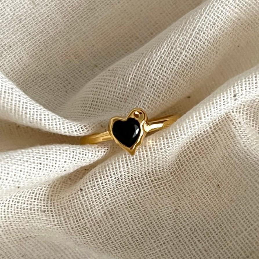 Anello Minimalista Geometrico a Cuore in Argento Sterling 925 da Donna con Strass e Finitura Placcata