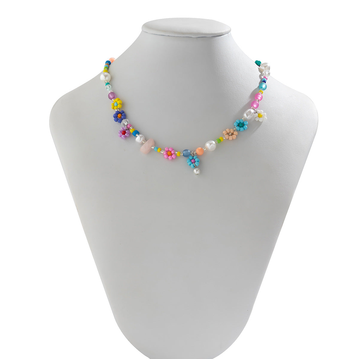 Sweet Floral Resin Beaded Ball Chain Choker Necklace for Women