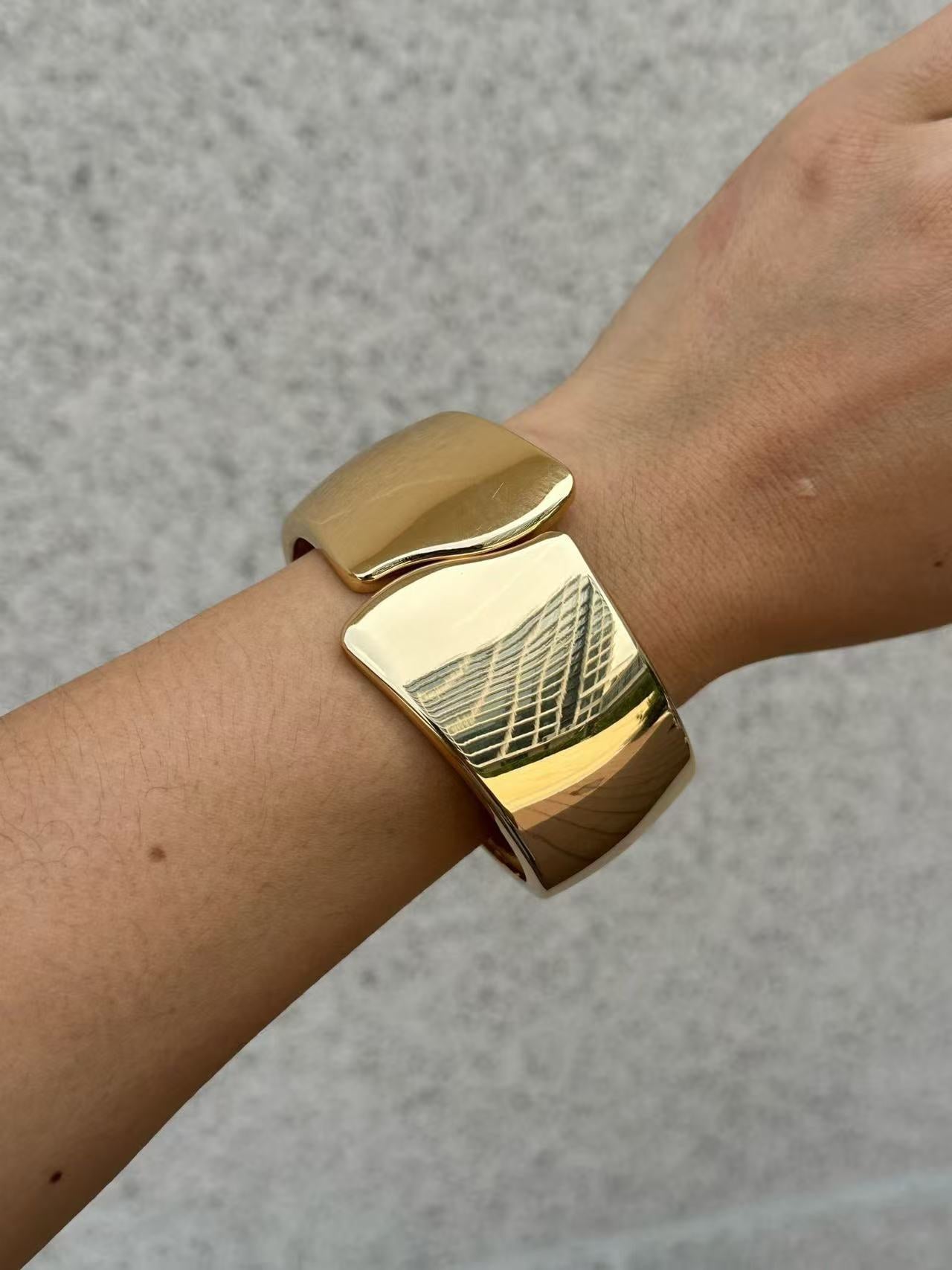 Vintage Geometric Alloy and Resin Plated Wide Cuff Bracelet