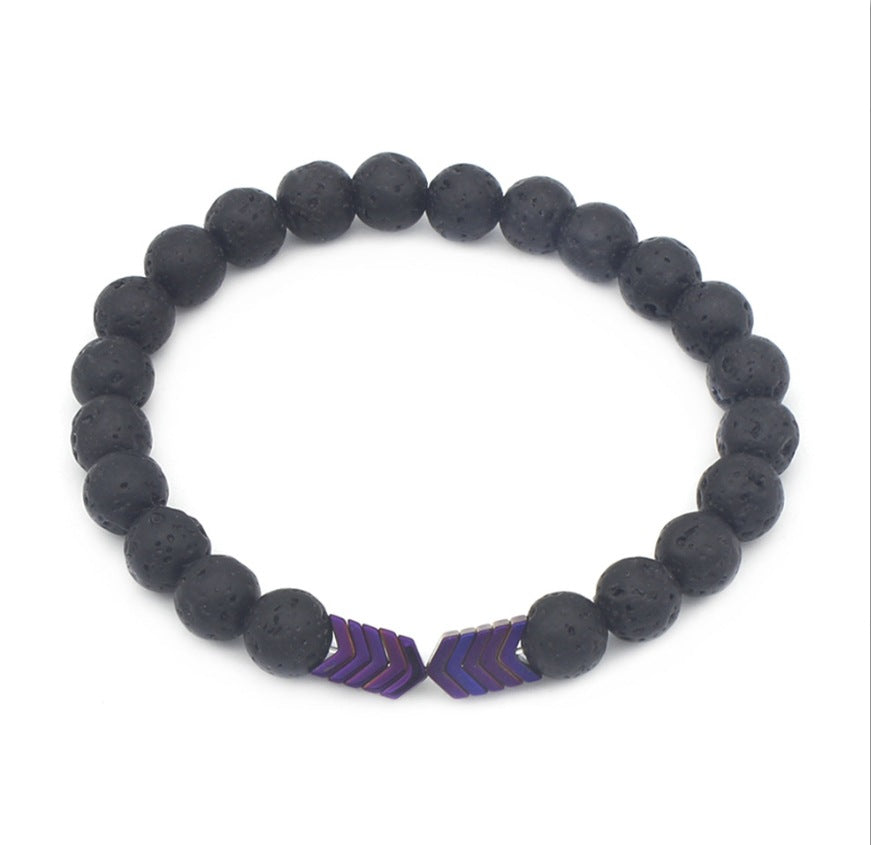 Creative Geometric Triangle Volcanic Stone and Hematite Handmade Bracelet for Unisex
