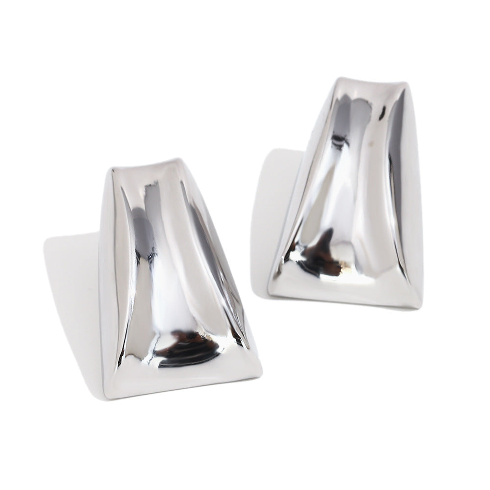 Minimalist Modern Geometric Stainless Steel Earrings with 18K Gold Plating, Trapezoidal Arc Design for Women