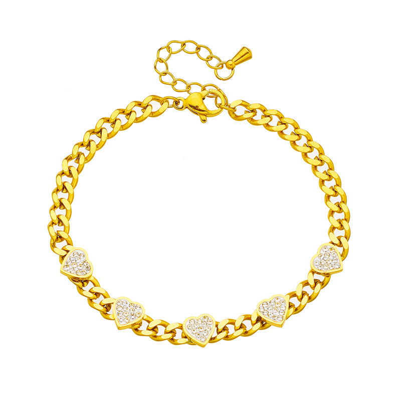 Fashionable White 3D Heart-Shaped Titanium Steel Bracelet with Chain Design for Women