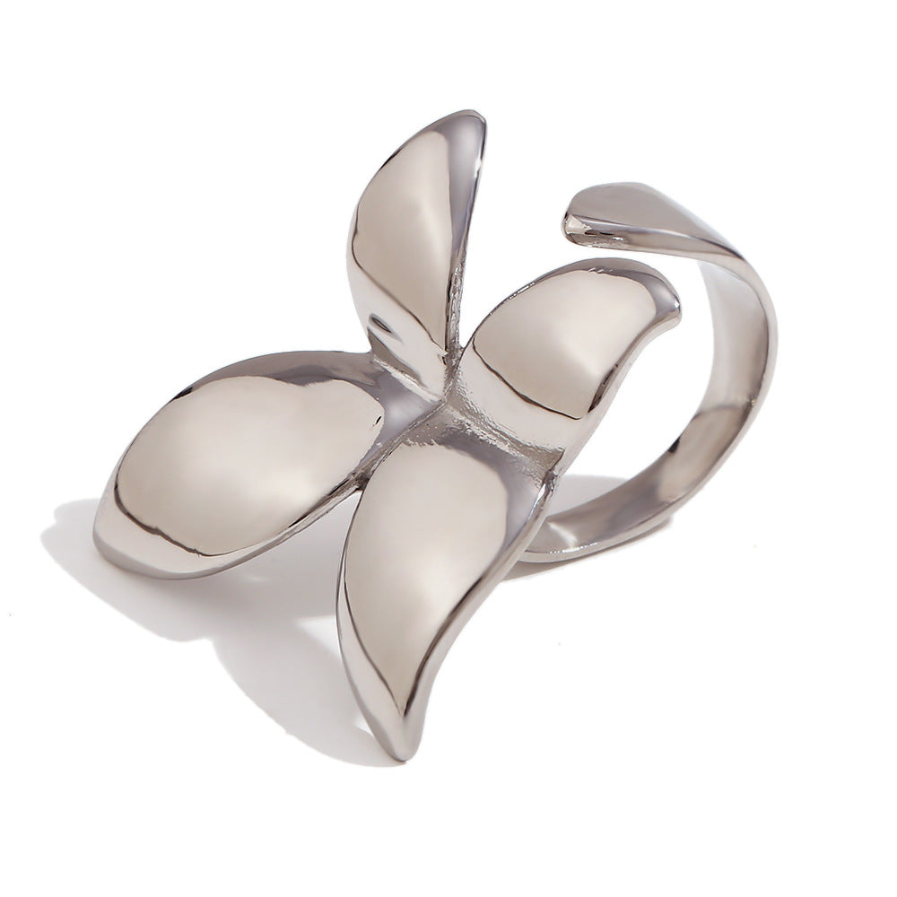 Fashionable Butterfly-Shaped Stainless Steel Ring with 18K Gold Plating for Women