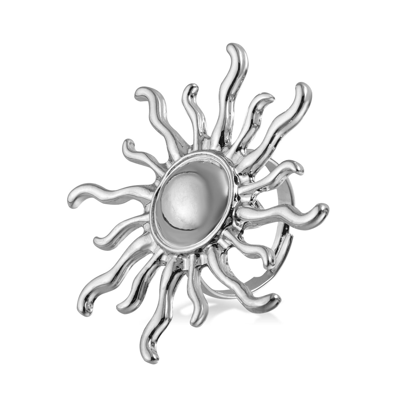Anillo geométrico en forma de girasol bohemio para mujer con acabado metálico electrochapado
