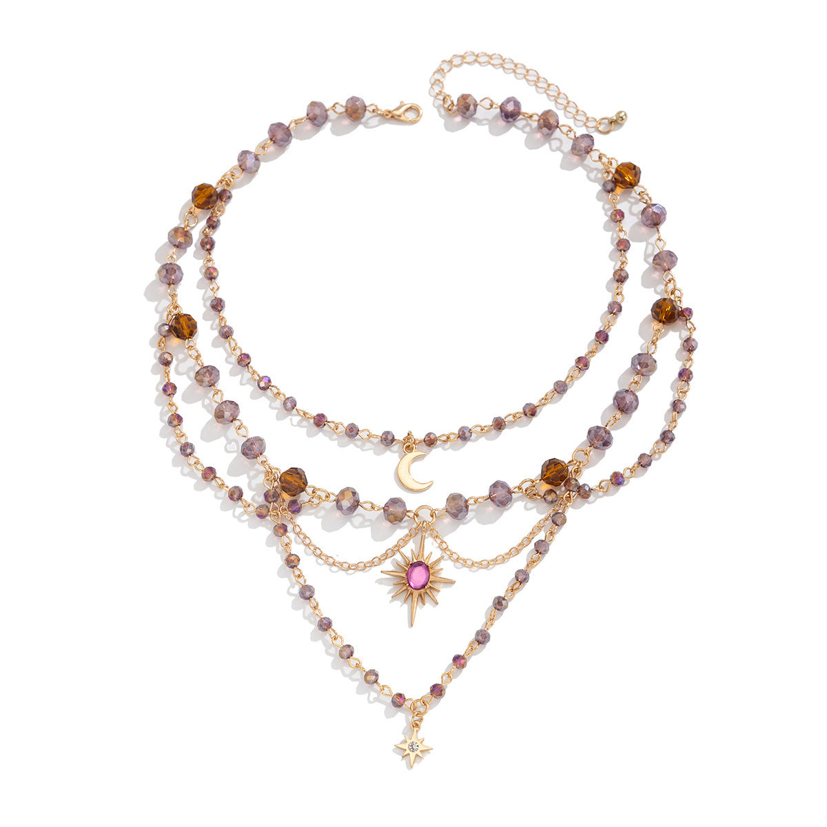 Minimalist Irregular Moon Pendant Necklace for Women with Alloy Base Rhinestone Accents and Plated Finish