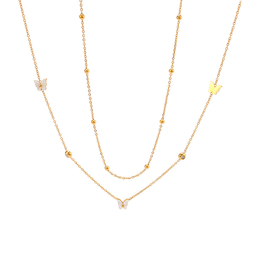 Minimalist Butterfly Pendant Necklace in Titanium Steel with 18K Gold Plating on O-Chain for Women