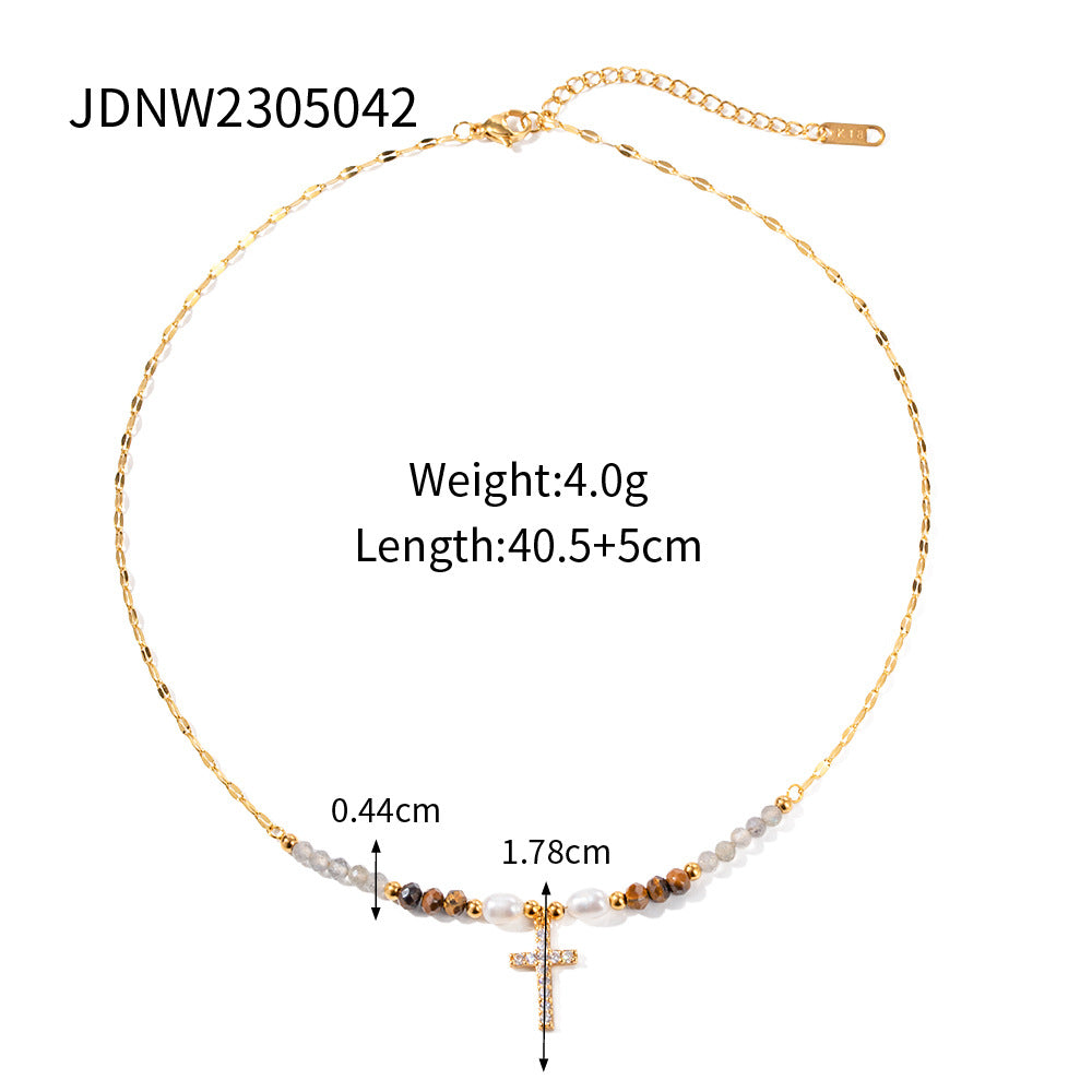Elegant Cross Pearl Inlay Plated Stainless Steel Earrings for Women