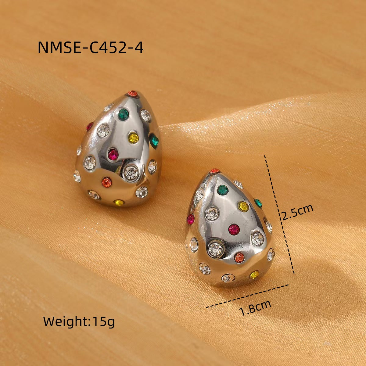 Pendientes de Acero Inoxidable con Baño de Oro de 18K y Forma de Gota de Agua con Incrustaciones de Pedrería para Mujer