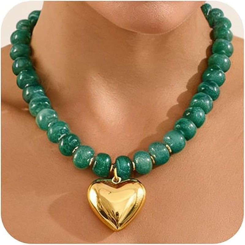 Fashion Gradient Acrylic Resin Heart Geometric Charm Bracelet Unisex Polished Beaded Hand Chain