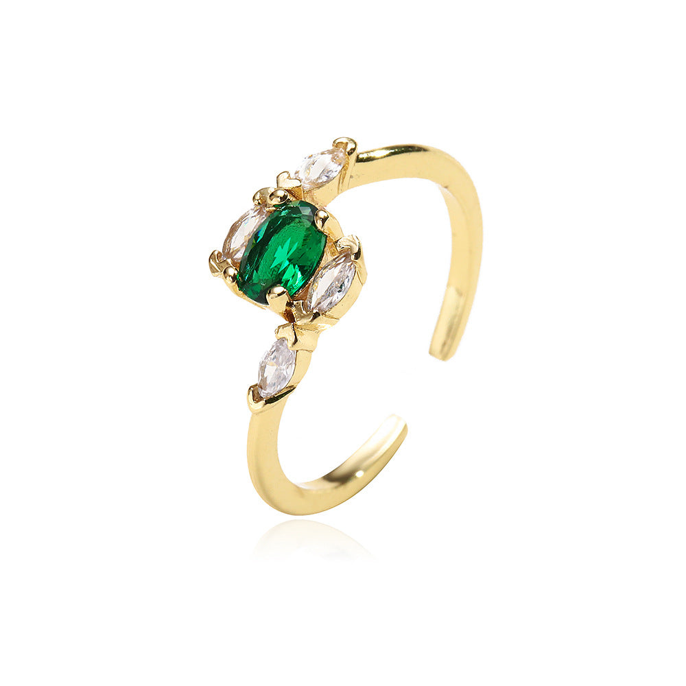 Anello aperto da donna stile INS, geometrico, in ottone placcato oro vero e zirconi micro-incastonati