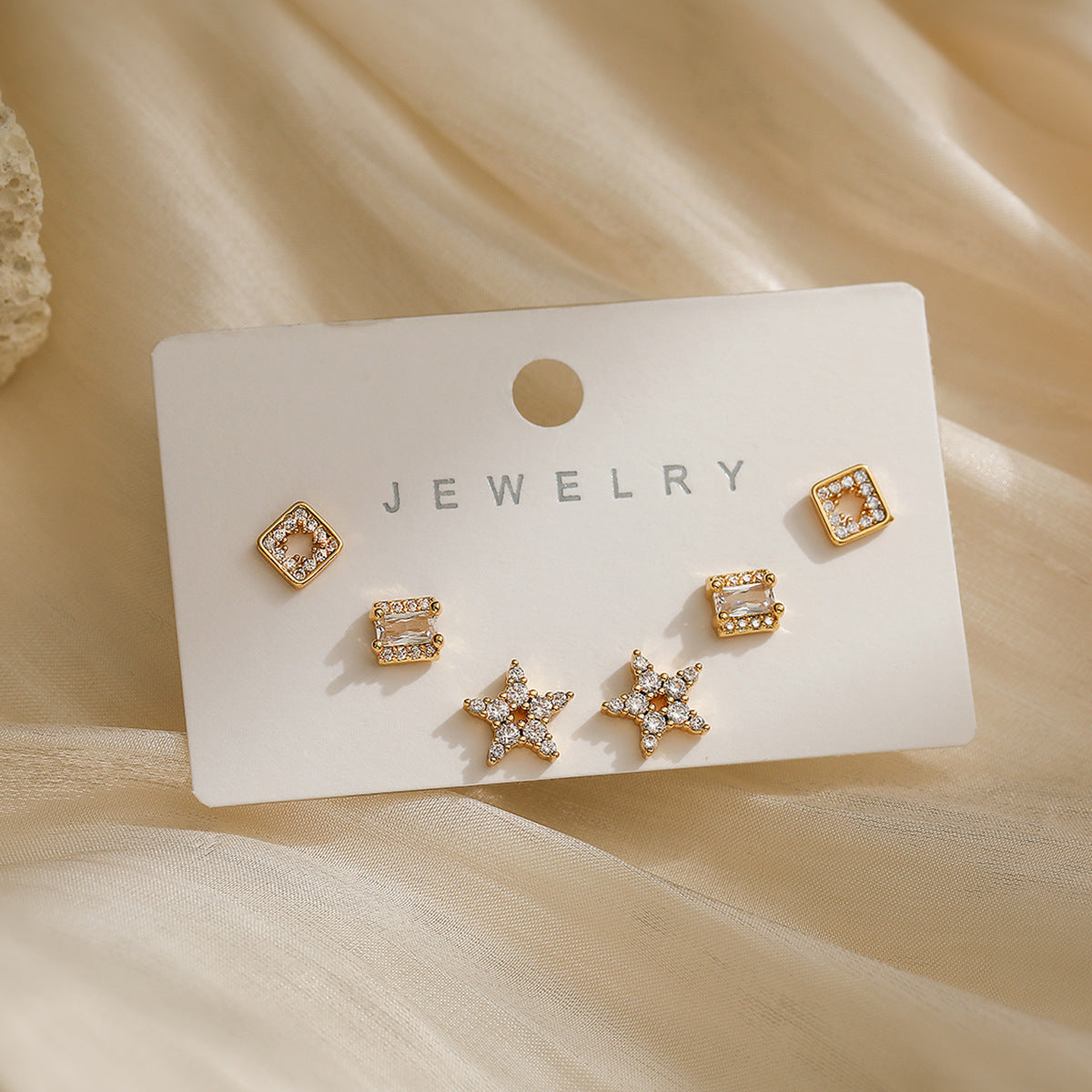 Minimalist Geometric Copper Earrings with 18K Gold Plating and Micro-Paved Zirconia for Women
