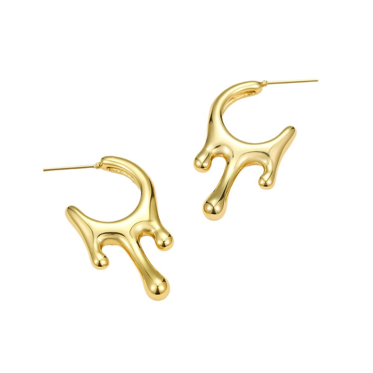 Orecchini a perno con goccia liquida di lava geometrica in acciaio inossidabile stile retrò con placcatura sottovuoto in oro 18 carati